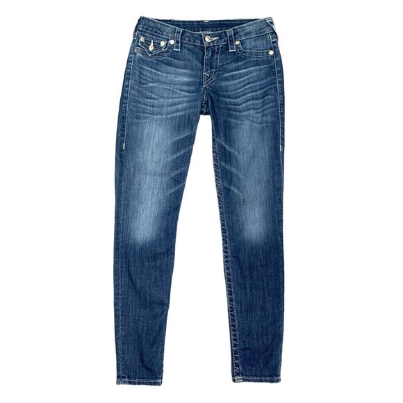 True Religion Jeans Womens 27 Denim Skinny Rhinestones Pockets Legging Jeggings - Picture 1 of 12
